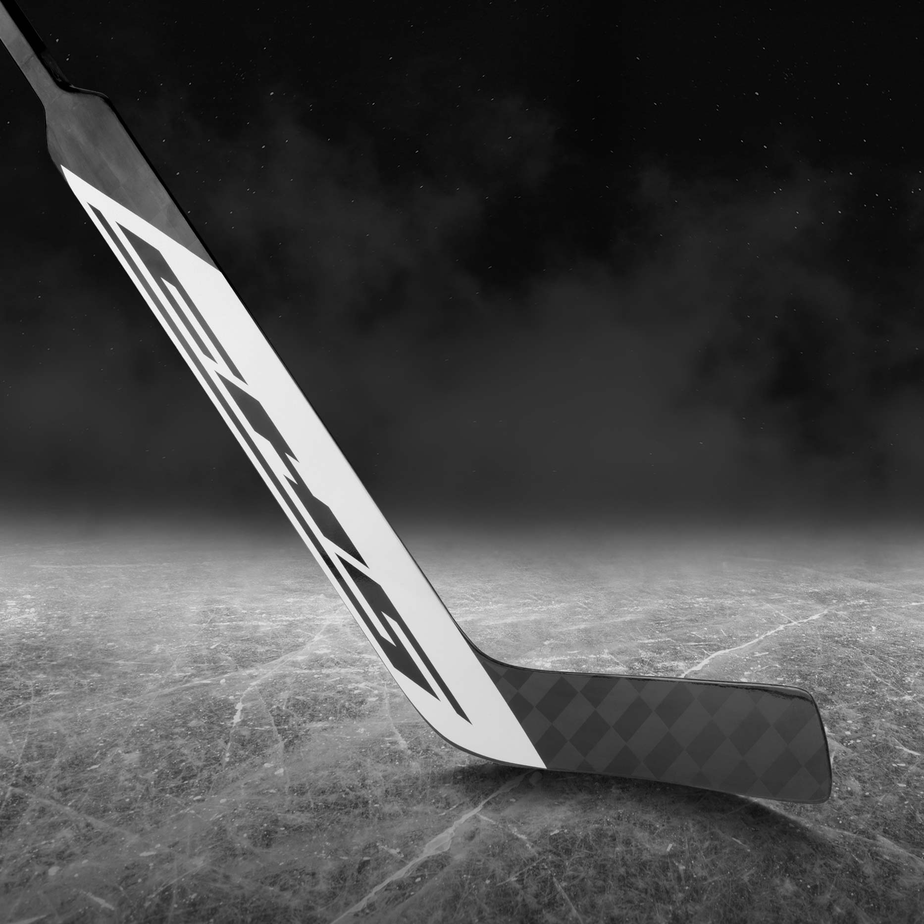 Goalie stick on an ice rink with a dark background
